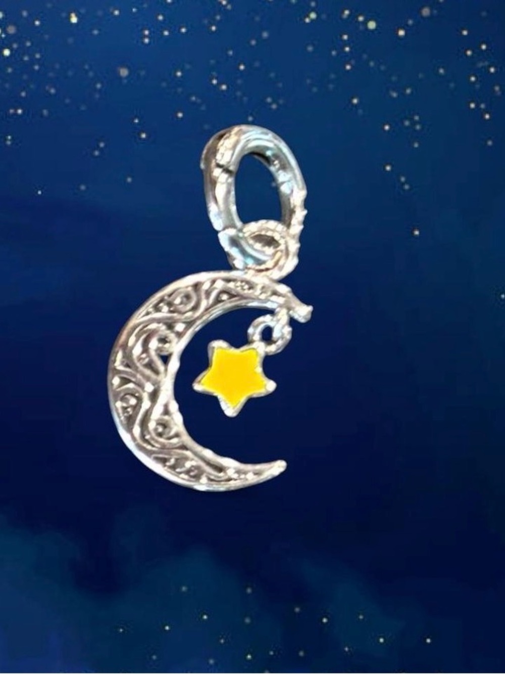 Silver Plated Crescent Moon and Yellow Star Charm Pendant - Women Jewelry